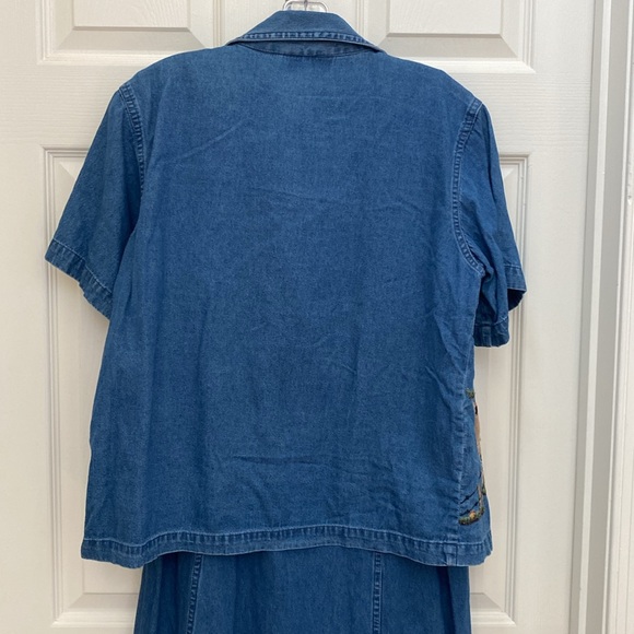 Vintage Embroidered Floral Blue Jean Cotton Denim Maxi Dress XLarge 90s - Picture 7 of 17